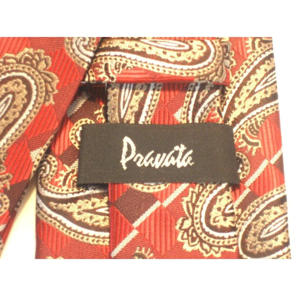 NWOT Pravata 100% Microfibre Red/Gold Abstract Design Necktie
